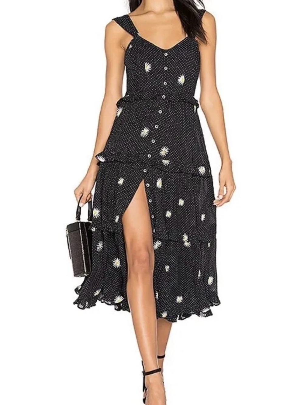 Free People Daisy Chain Button-Front Midi Dress Black